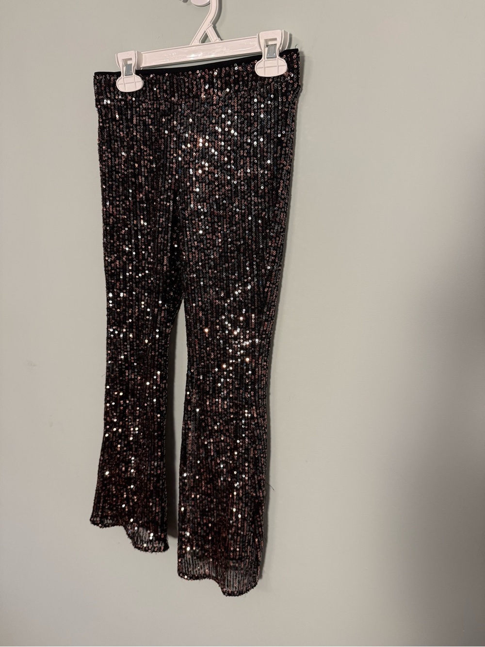 Girls Black Sequin Flared Pants Size M 8